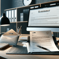 DALL·E 2024-01-30 15.36.19 - A professional office setting with a desk, where an open letter is prominently displayed. The letter is marked 'LT38' at the top. Nearby, there is a c