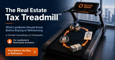 The Real Estate Tax Treadmill℠ showing rental property depreciation, refinancing, equity, and repeated real estate investing