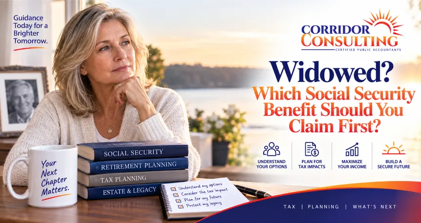 Widow reviewing Social Security survivor benefits and deciding which benefit to claim first