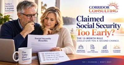 Couple reviewing Social Security benefits after claiming Social Security too early and considering the 12-month withdrawal rule