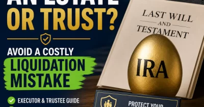 IRA payable to an estate or trust with inherited IRA, will, and trust documents illustrating how executors may avoid a costly liquidation mistake